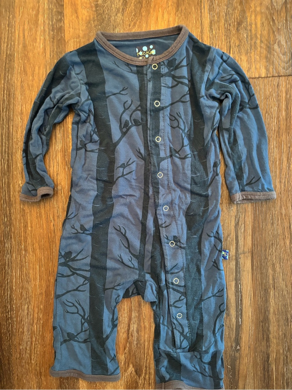 Kickee Pants blue and navy Tree Stripe bamboo coverall